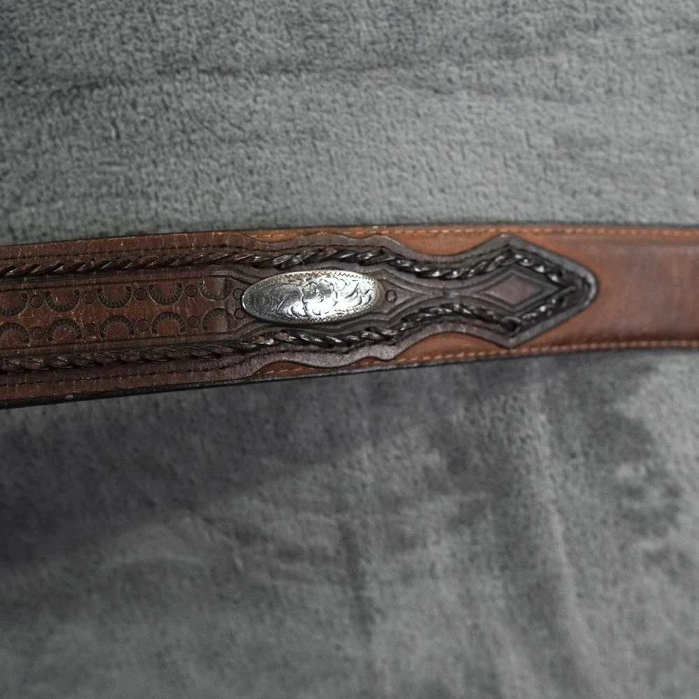 VTG Hank Williams Alumaline 4108 Belt Men 42 Brown Leather Western Country Music